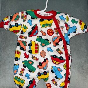 Vintage Multicolor Kids One Piece with Vehicle Print